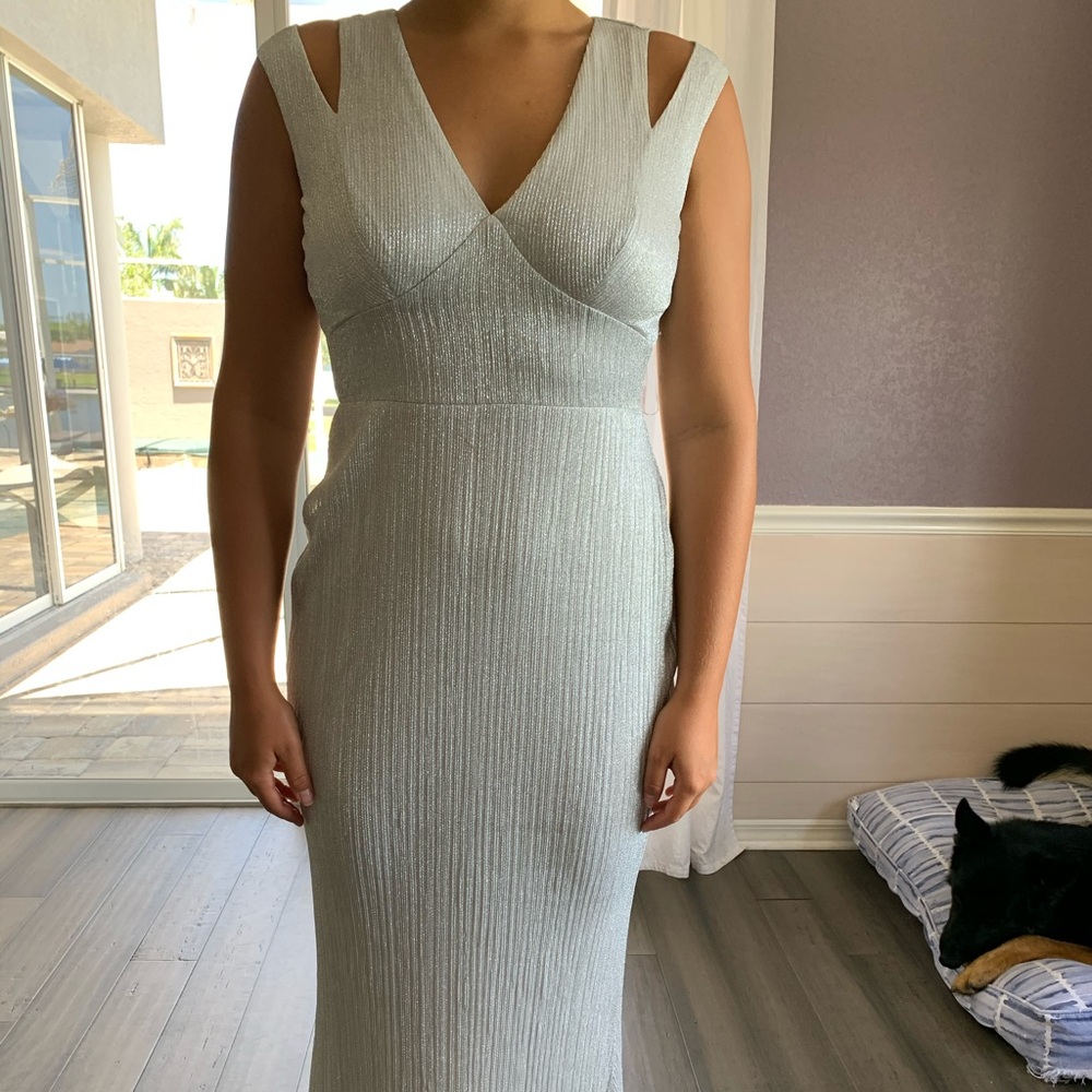 Calvin Klein silver evening gown